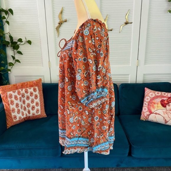 Gigio | Hannah Terracotta Clay Rust Bohemian Peasant Top Tassel Paisley Small - Picture 8 of 14